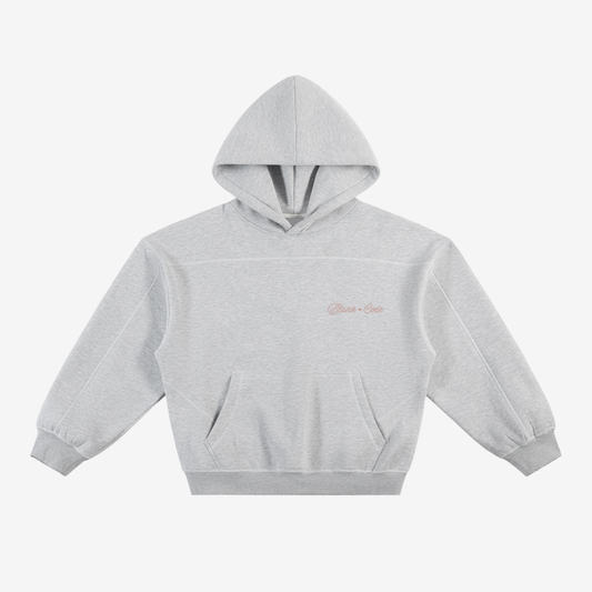 CONTRAST-STITCHED BOXY HOODIE [GRAY]
