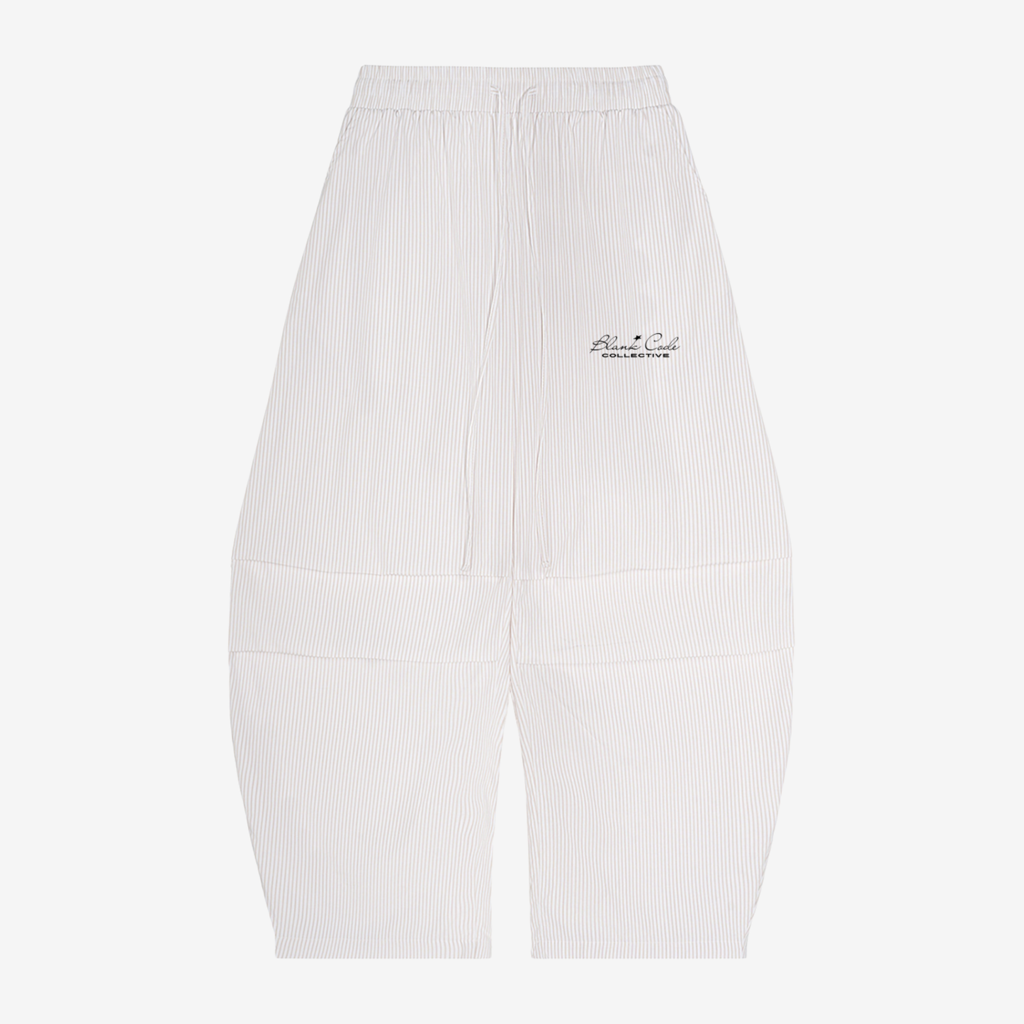 VERTICAL STRIPE DRAWSTRING BARREL PANTS [APRICOT]