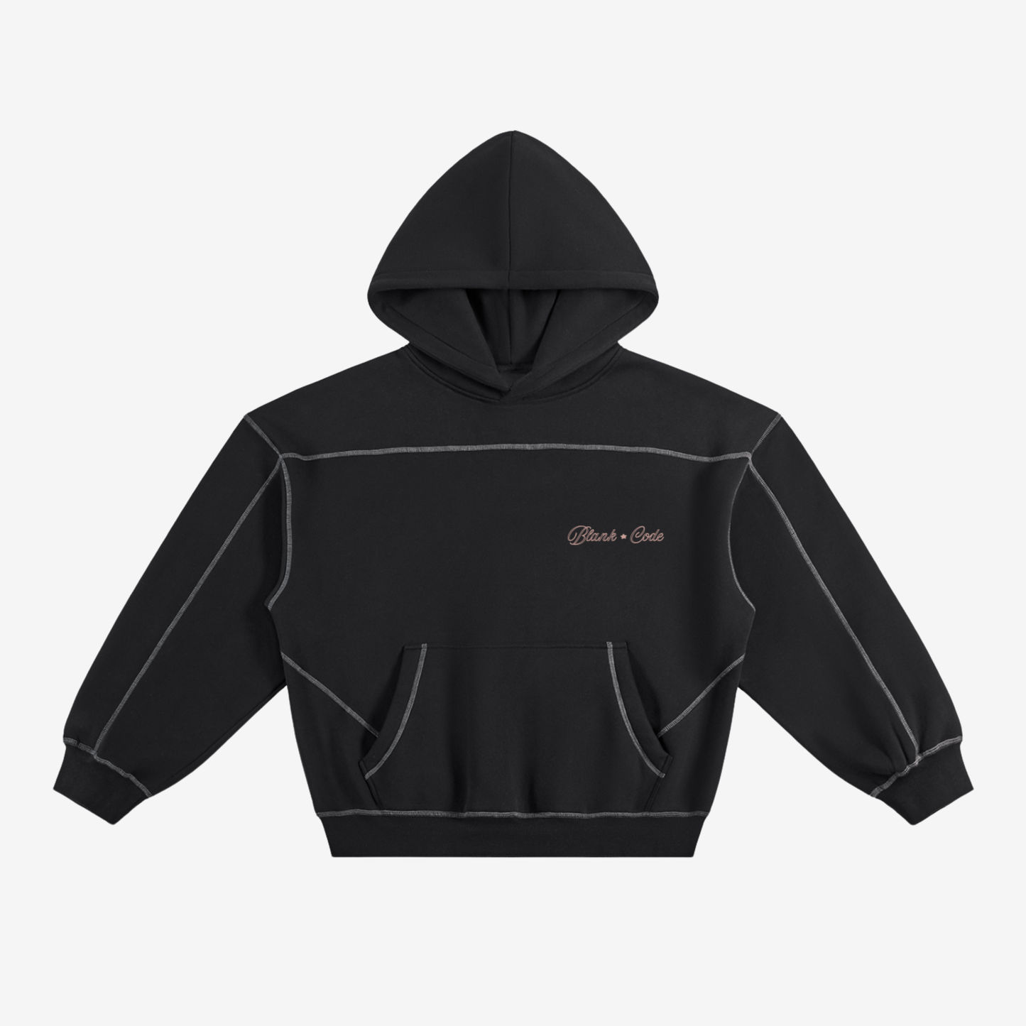 CONTRAST-STITCHED BOXY HOODIE [BLACK]