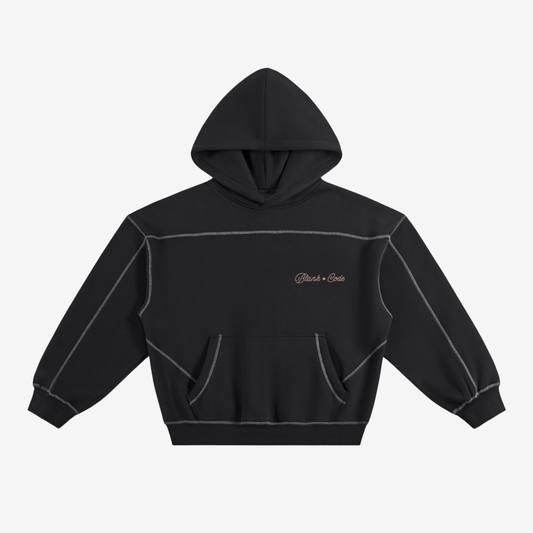 CONTRAST-STITCHED BOXY HOODIE [BLACK]