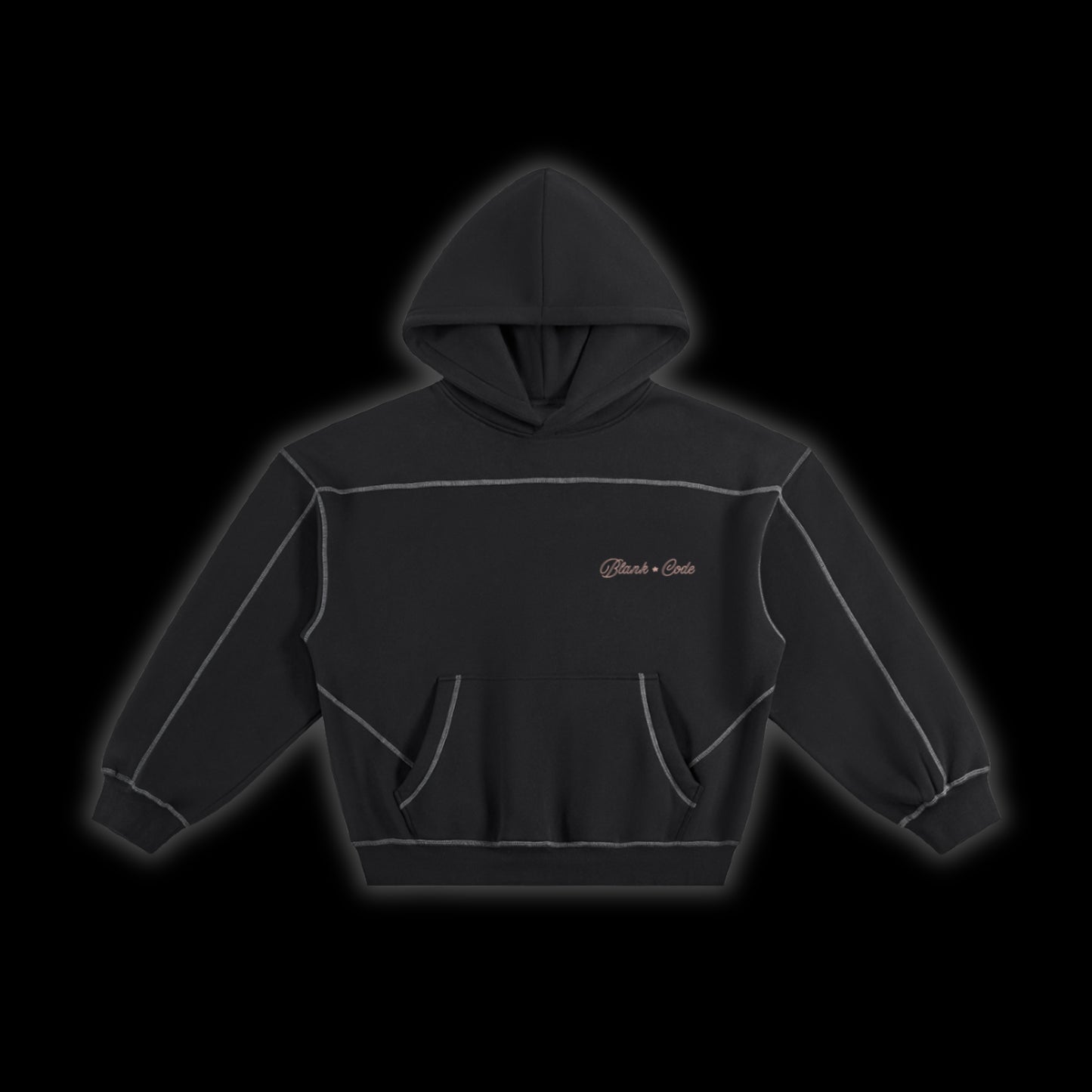 ROSE / CODE CONTRAST-STITCHED BOXY HOODIE [BLACK]