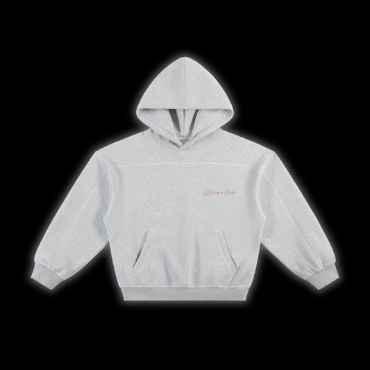 CONTRAST-STITCHED BOXY FLEECE HOODIE [GRAY]