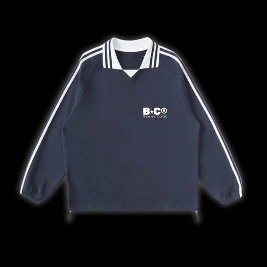 Contrast Striped Lapel Collar Sweatshirt