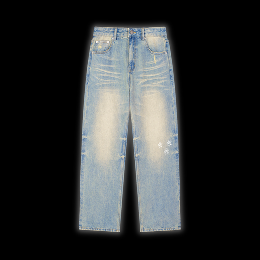 SUN FADE RAW HEM DENIM JEAN [BLUE]