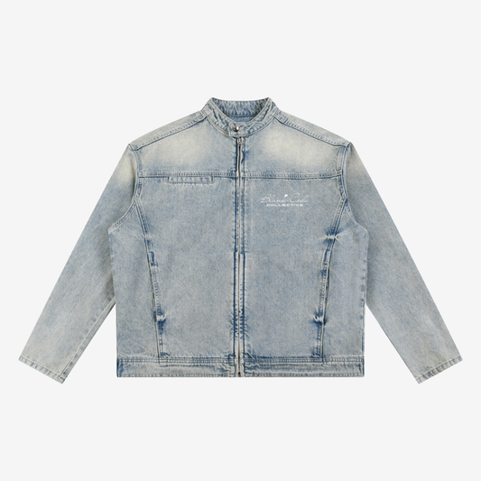 VINTAGE WASH ZIP DENIM JACKET [BLUE]