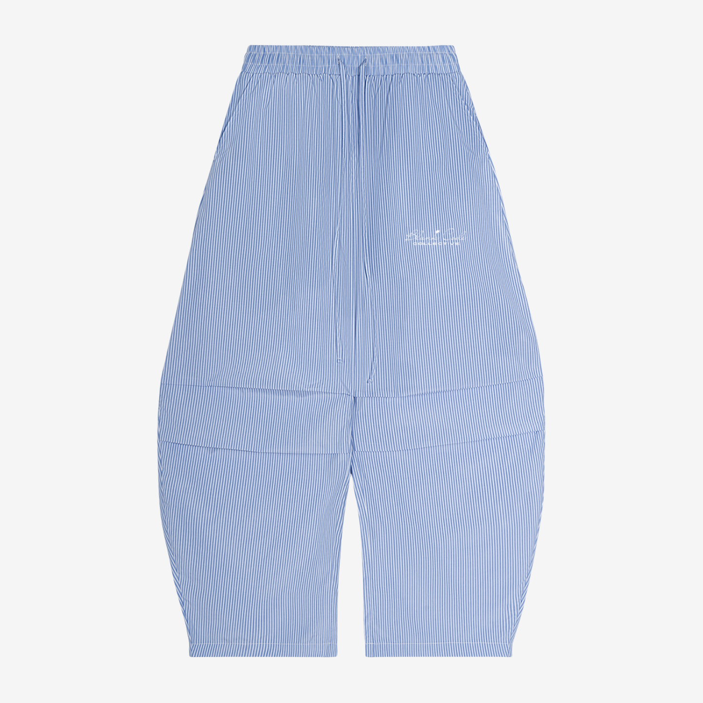VERTICAL STRIPE DRAWSTRING BARREL PANTS [BLUE]