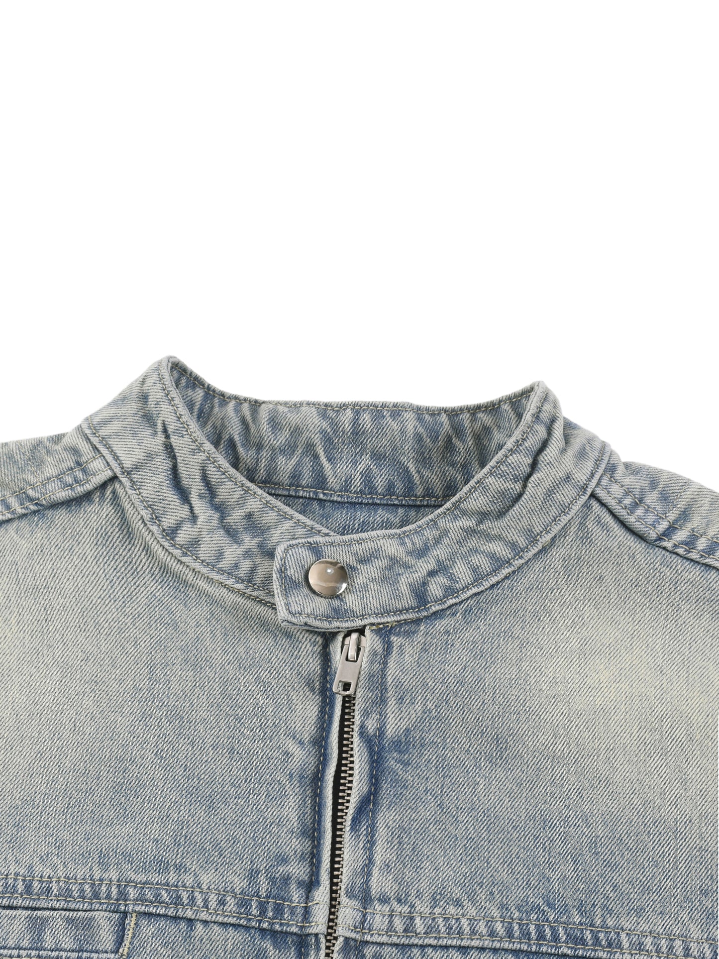 VINTAGE WASH ZIP DENIM JACKET [BLUE]
